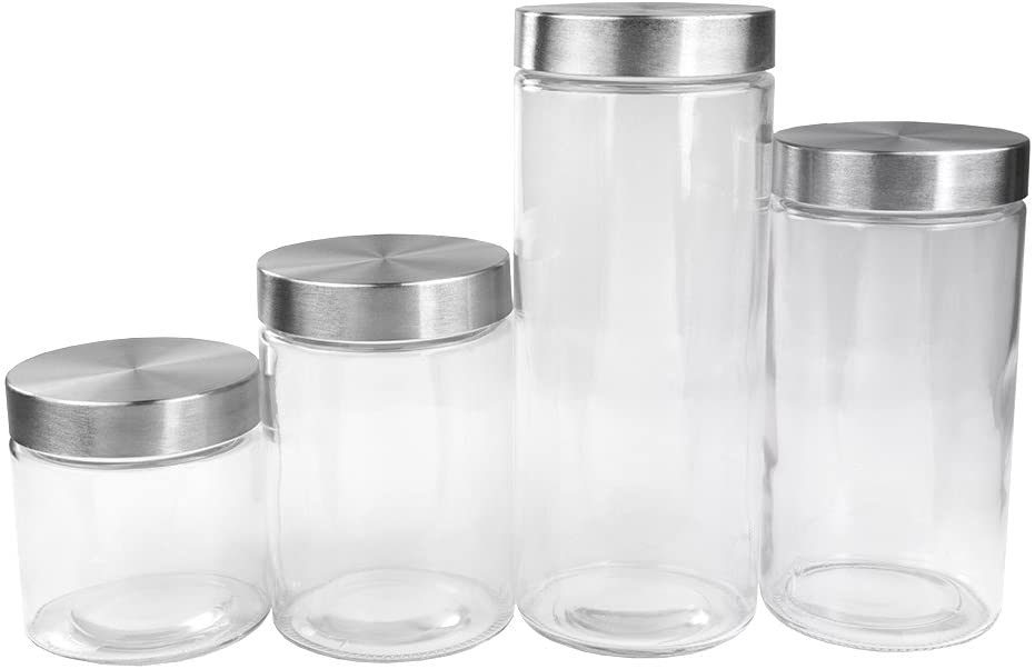 Home Basics Round Glass Canisters Bottles with Stainless Steel Airtight Screw Lid