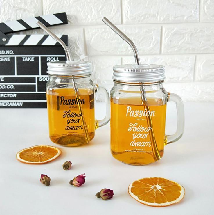 Wholesale Transparent 600ml Mason Jar Mugs Fruit Beverage Mason Jar Cups