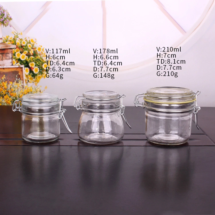 100ml 150ml 200ml Empty Glass Storage Jar with Airtight Clip Lid for Food