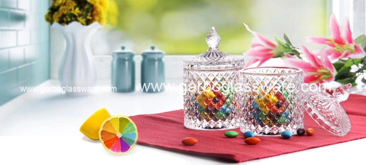 5 Inch New Design Glass Sugar Jar, Candy Jar, Candle Holder (GB1894LX-2)