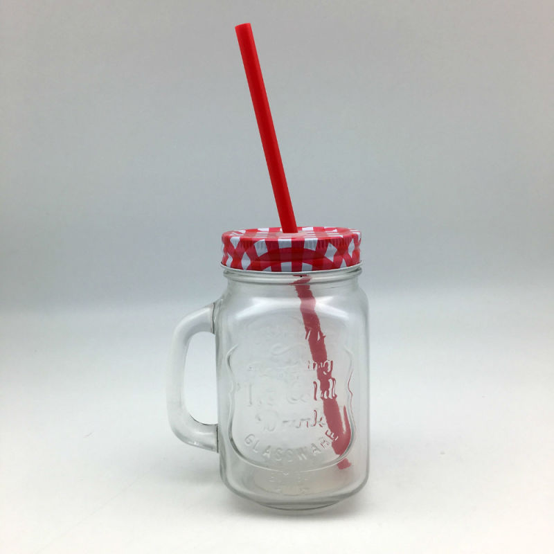 Glass Mason Mug Mason Jars Drinking Beverage Jars with Straws Handle