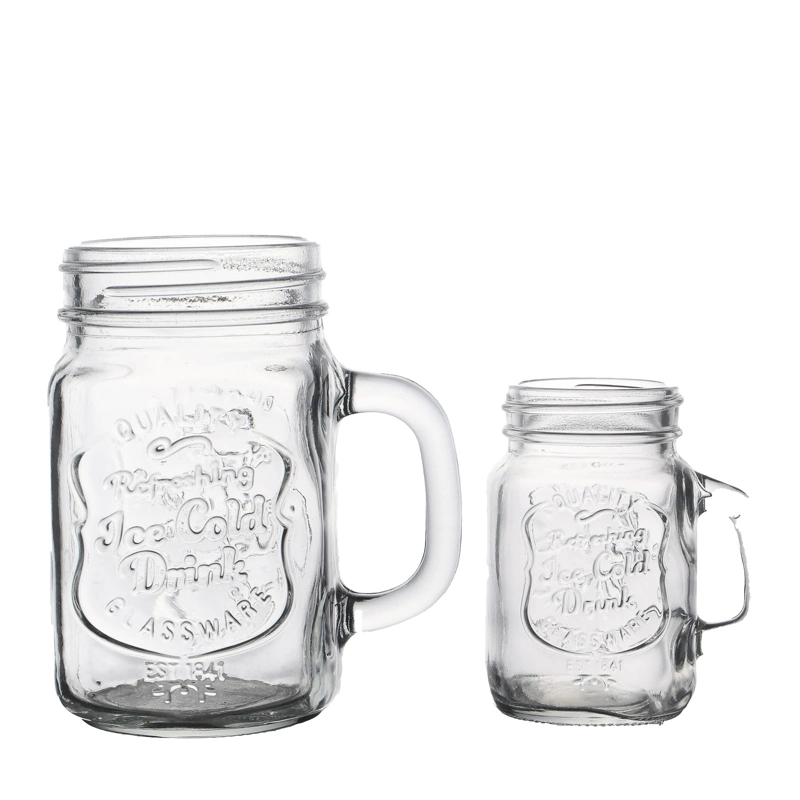 Glass Jar for Beverage Package Round Storage Mason Jar with Handle