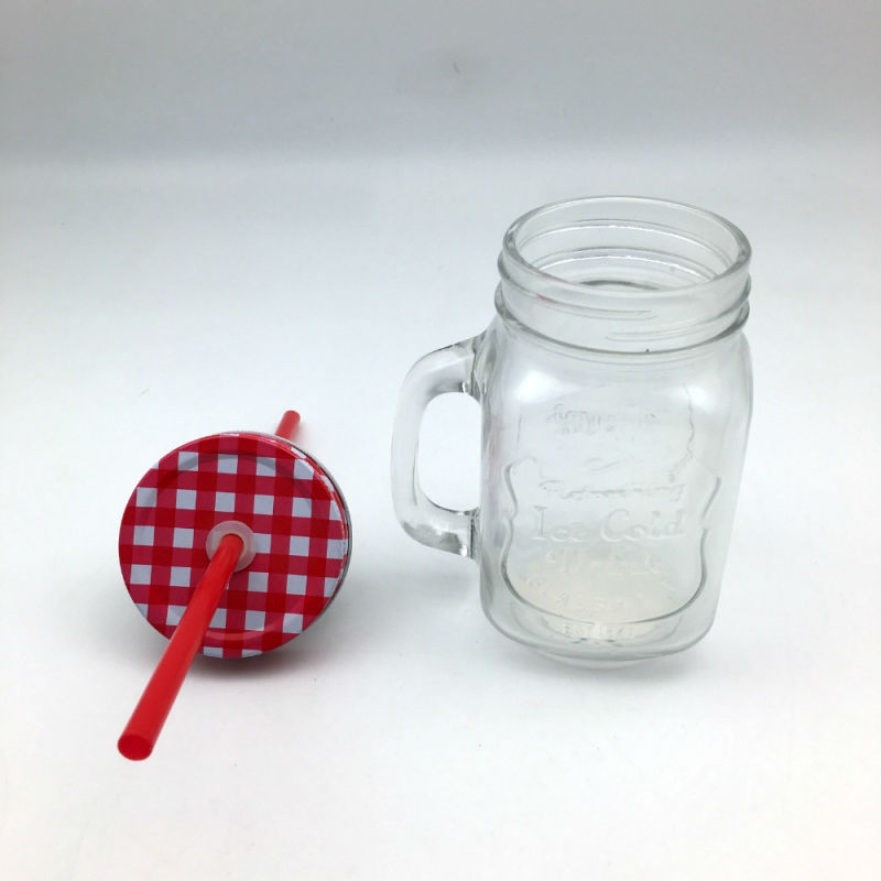 Glass Mason Mug Mason Jars Drinking Beverage Jars with Straws Handle