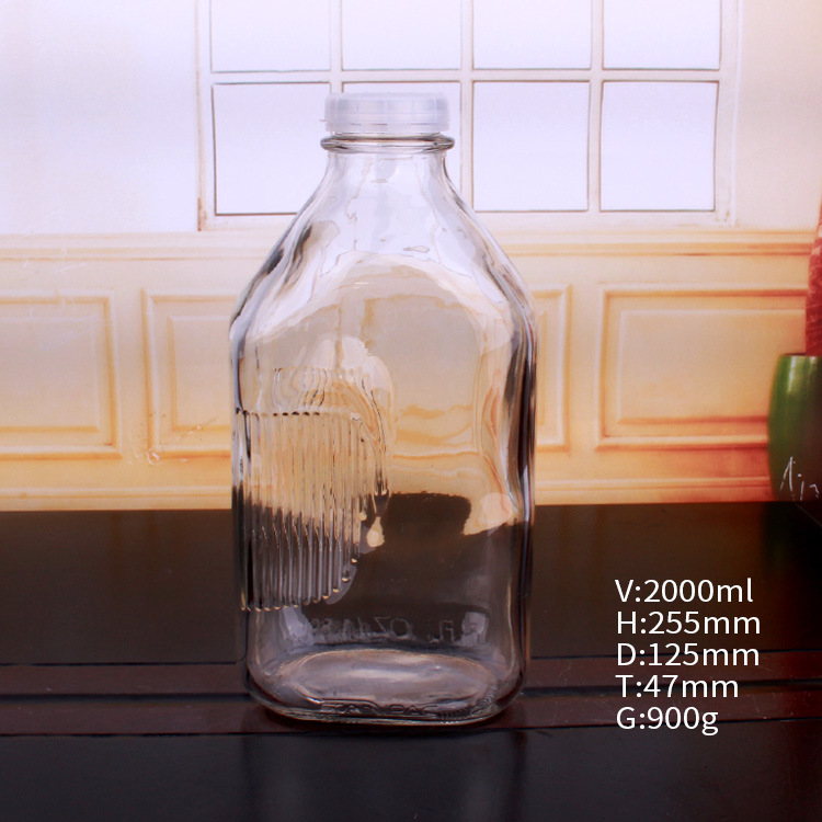 2 Liter Glass Container Bottle for Water, Milk, Beverage, Wine