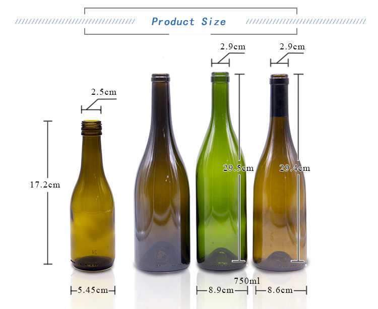 Hot Sell 750ml Dark Green Glass Wine Bottles Use for Packing