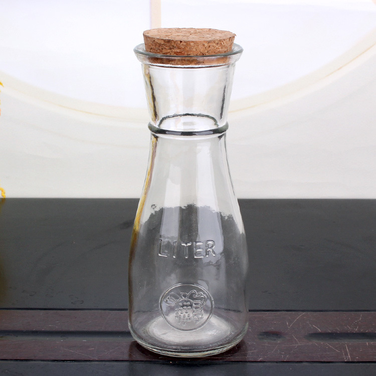 10oz Wide Mouth Glass Juice Bottle Carafe Cork Cover 330ml