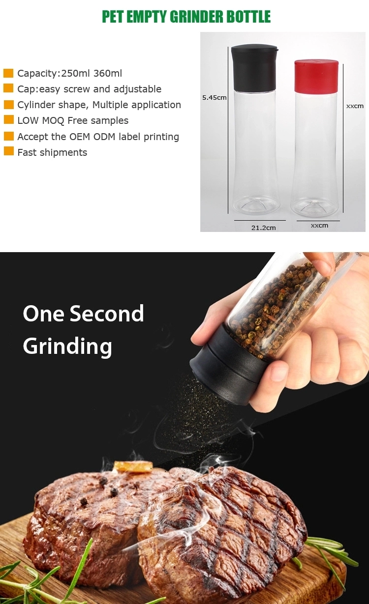 Plastic Transparent Seasoning Pepper Grinder 360ml Pet Manual Grinder Bottle