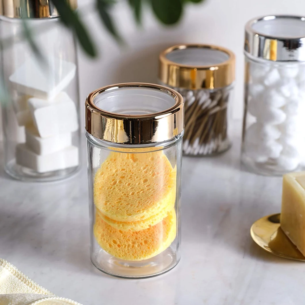 Glass Food Container Glass Storage Jars with Airtight Metal Gold Lids