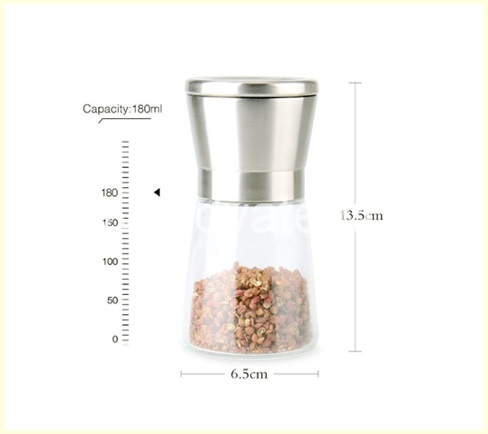 180ml Glass Spice Bottles with Stainless Steel Grinder Lid