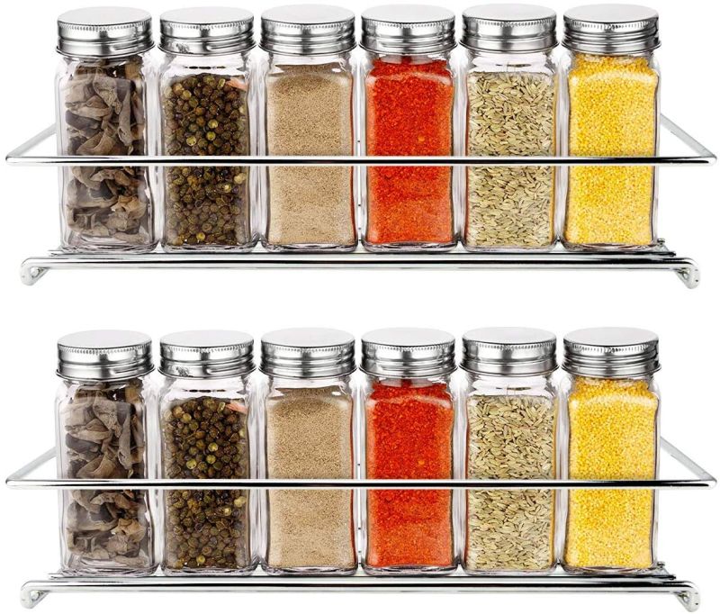 12PCS Square Glass Spice Jar with Stainless Steel Shelf 4oz Glass Spice Jar Set