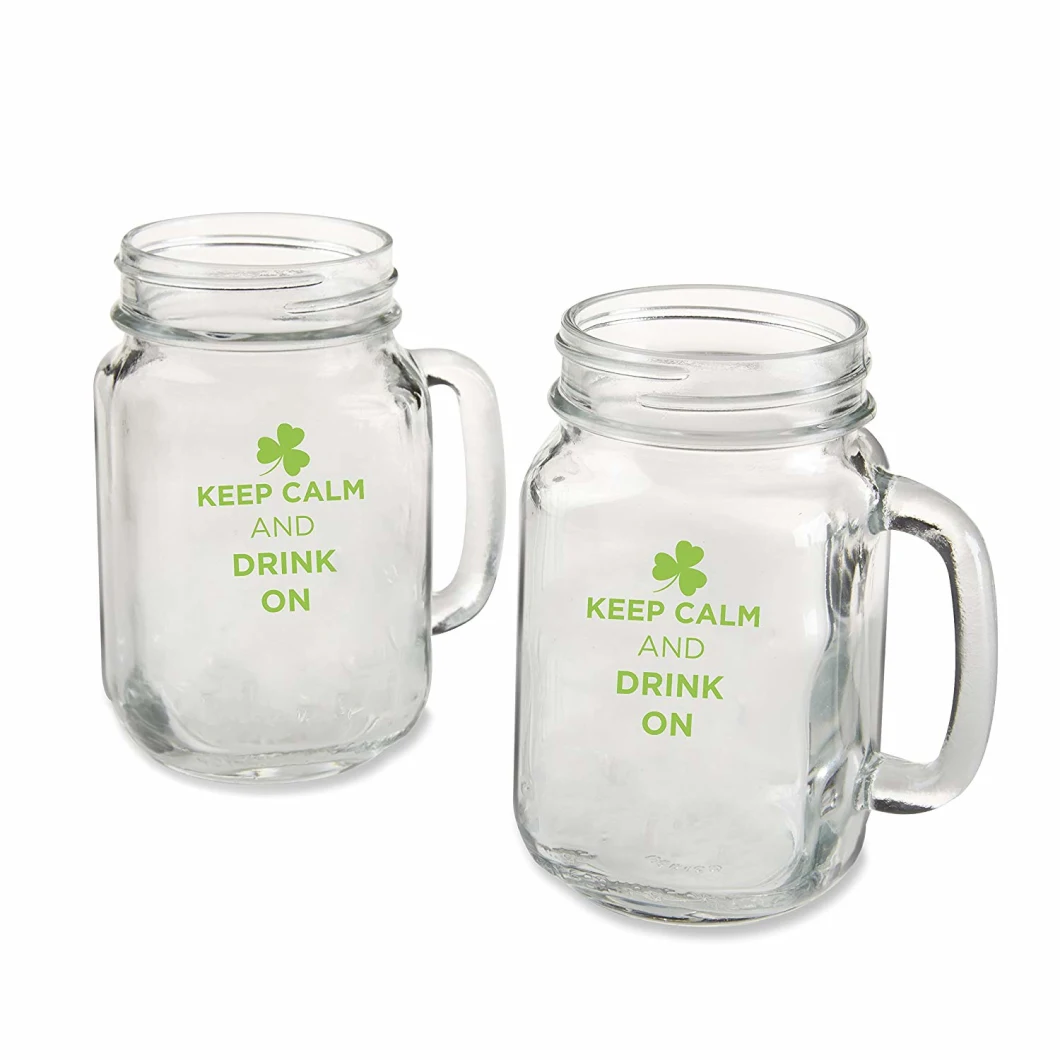 Frosted Printed Glass Mason Jar Glass Juice Bottle with Metal Lid