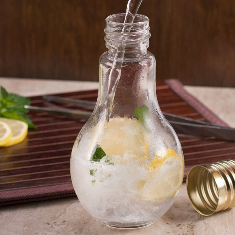 New Bulb Design Glass Juice Bottles with Metal Lids