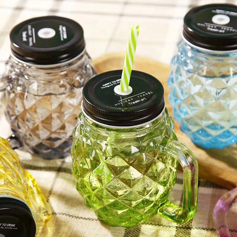 Wholesale Clear 300ml 450ml 500ml 600ml Glass Mason Jar Drink Glass Candle Glass with Handle