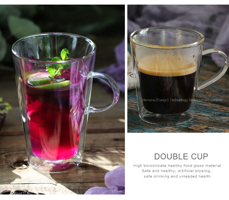 Borosilicate Glass Coffee Mug, 400ml Double Wall Glass Coffee Cup