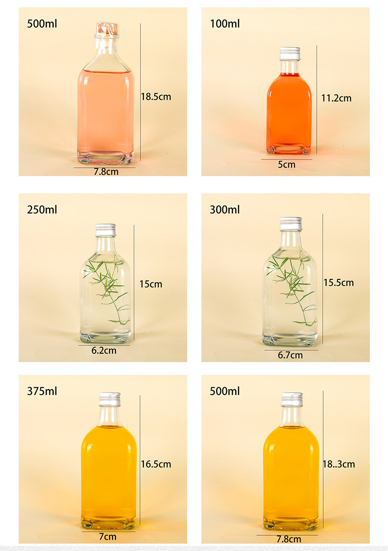 100ml Square Shape Fruit Wine Glass Beverage Bottles with Cork