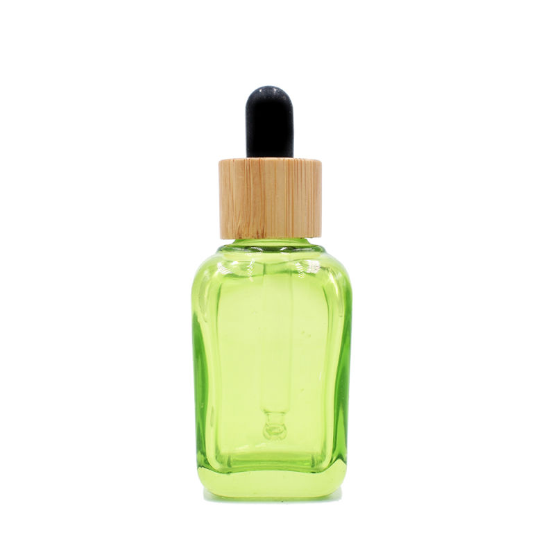 Clear Square Essential Oil Glass Bottles with Bamboo Cap