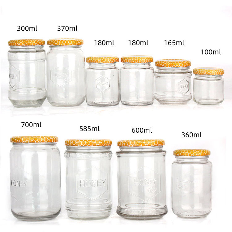 Wholesale 100ml 165ml 300ml 580ml Round Honey Jam Glass Bottles with Metal Screw Lid