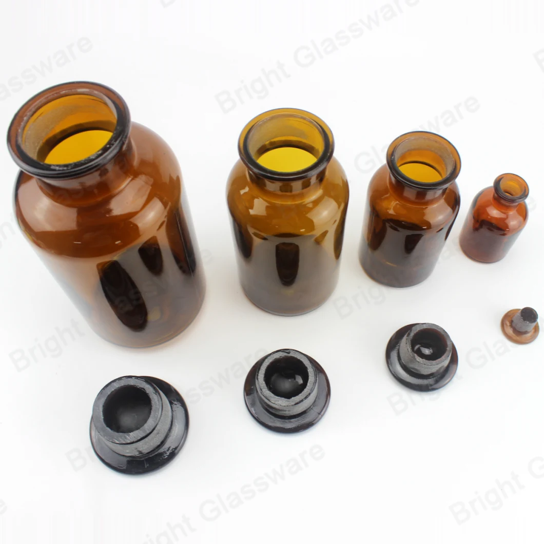 Wholesale 500ml 1000ml Amber Pharmacy Glass Reagent Bottles with Glass Lid