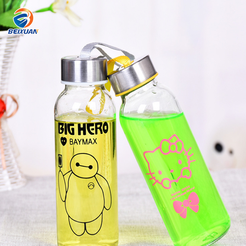 280ml Glass Sports Water Bottles with Different Color Cover Customized Logo