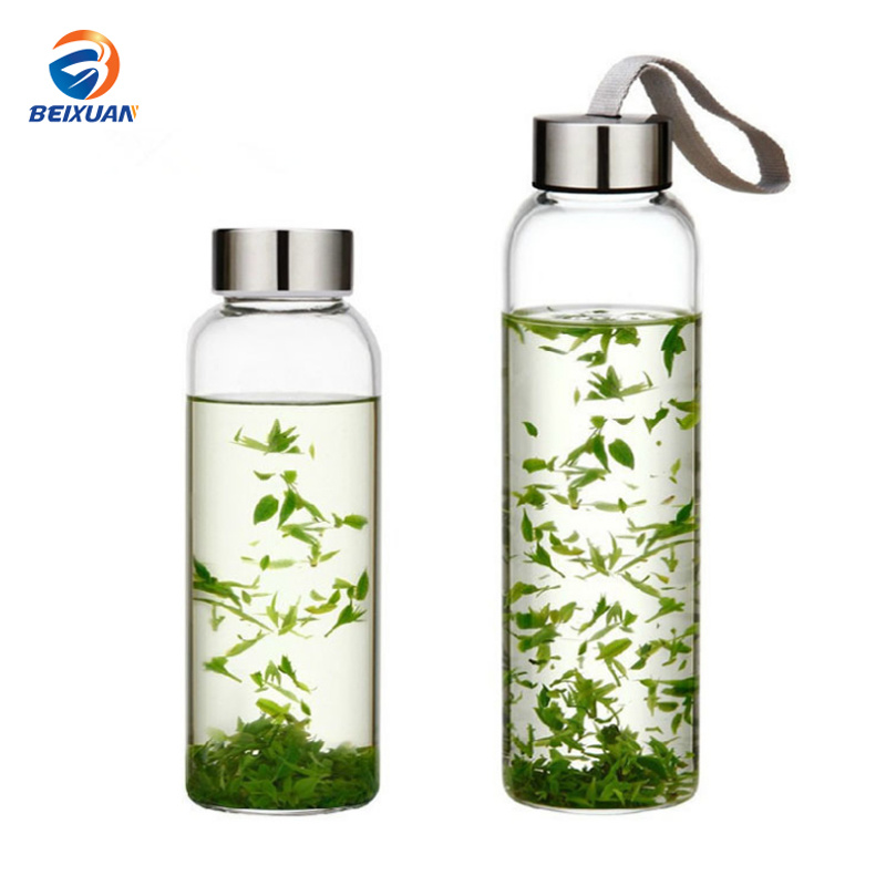 280ml Glass Sports Water Bottles with Different Color Cover Customized Logo