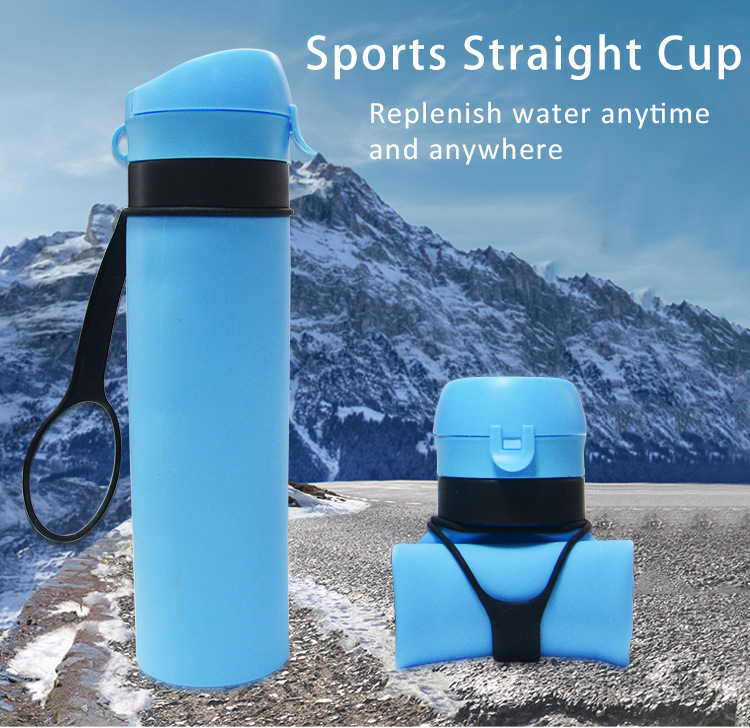 600ml Collapsible Silicone Water Bottle, Silicone Foldable Water Bottle
