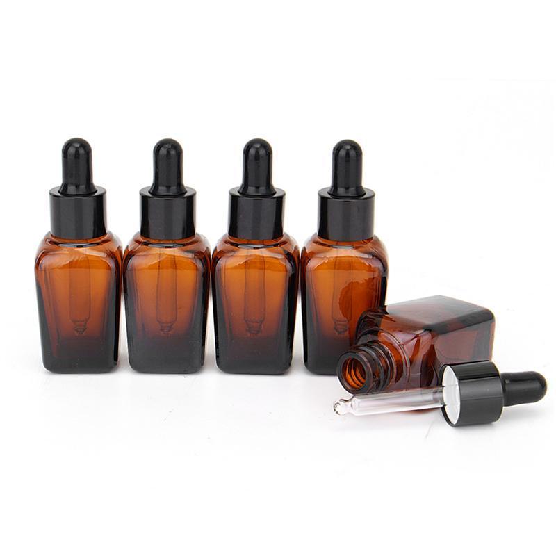 Fancy Wholesale Amber Square Essential Oil Glass Bottles with Bamboo Cap