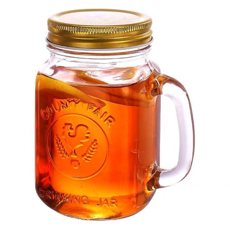 Wholesale Transparent 600ml Mason Jar Mugs Fruit Beverage Mason Jar Cups