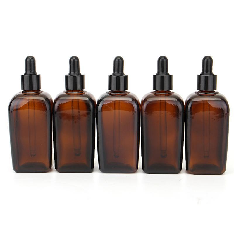 Fancy Wholesale Amber Square Essential Oil Glass Bottles with Bamboo Cap