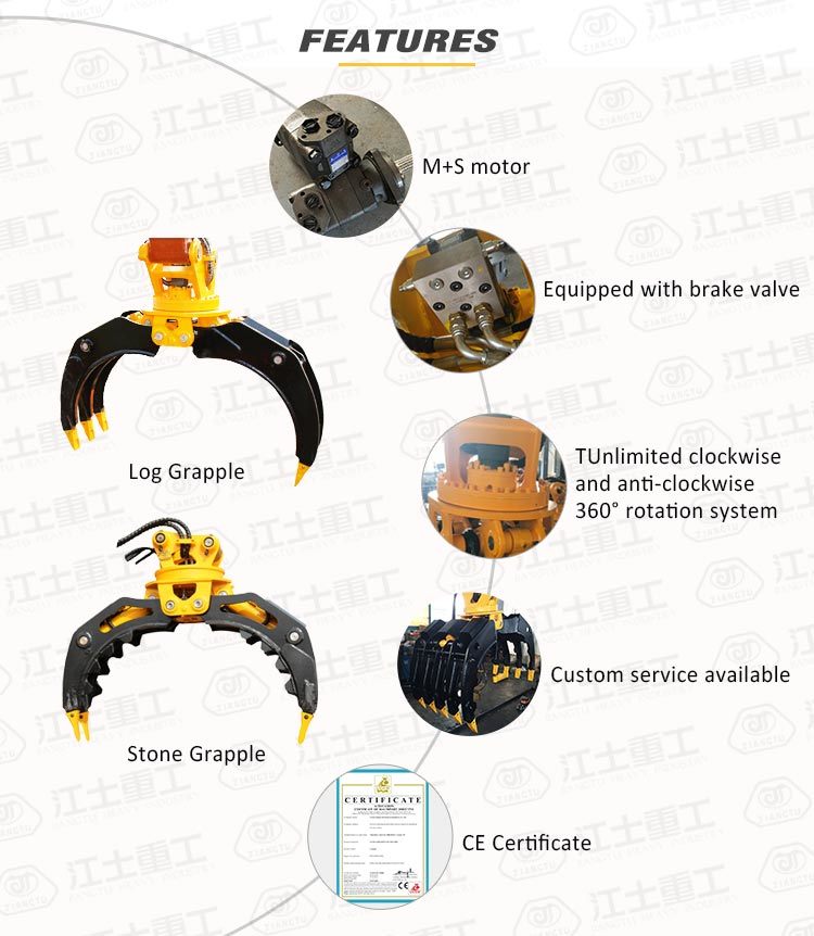 Excavator Hydraulic Rotating Grapple Wooden Grapple Log Grapple Stone Grapple