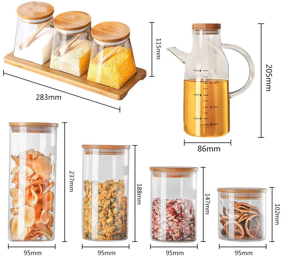 High Borosilicate Glass Seasoning Bottle Kitchen Glass Oil Storage Bottle Glass Jar with Wooden Lid