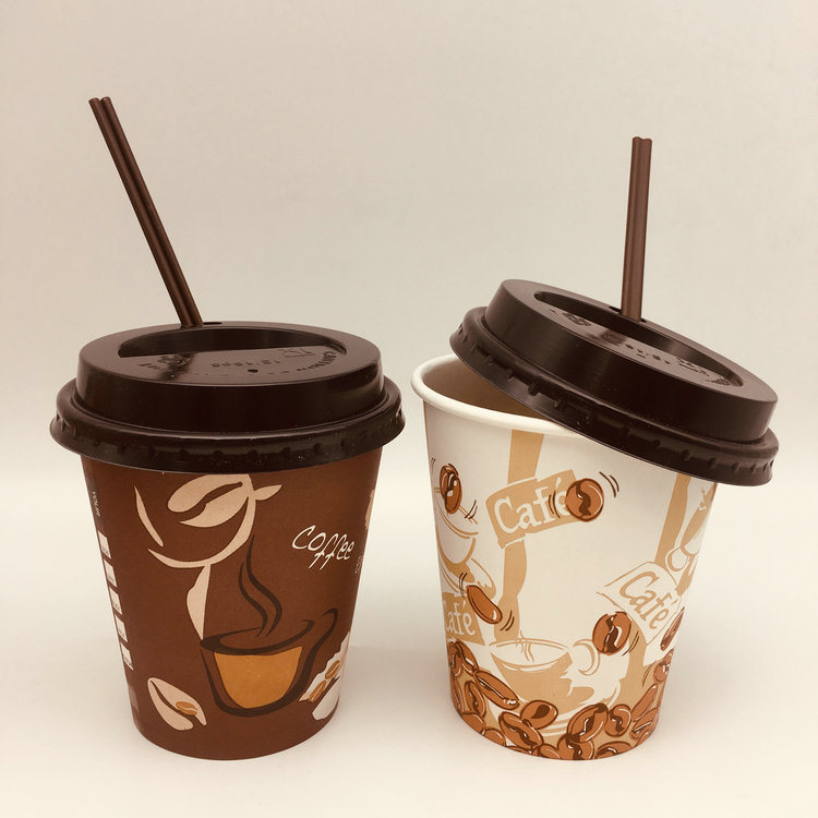 Compostable Disposable Customized Hot Drinking Paper Cup with Lids and Paper Straw