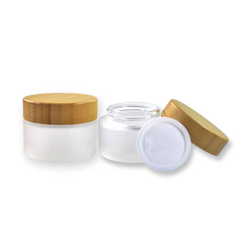 Frosted Cosmetic Packaging, Cream Jar, Glass Jars with Wooden Lid