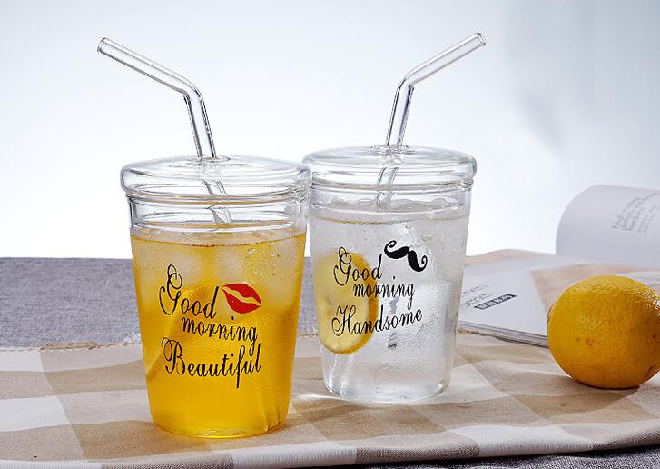 Glass Straw Cup Straw Drink Cup Snack Straw Cup Christmas Glass Coffee Cup