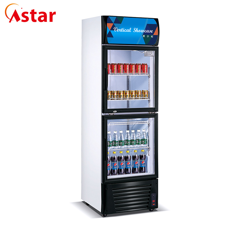 Vertical Commercial Refrigerator Open Glass Door Beverage Showcase