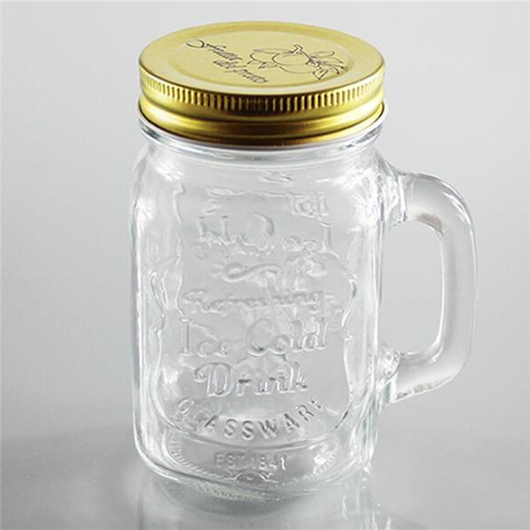 Clear Glass Beer Mug Jar with Handle