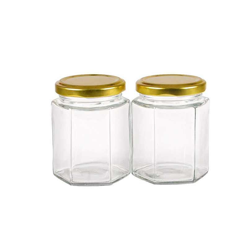 180ml Hexagon Jam Honey Food Storage Glass Jar with Metal Cap