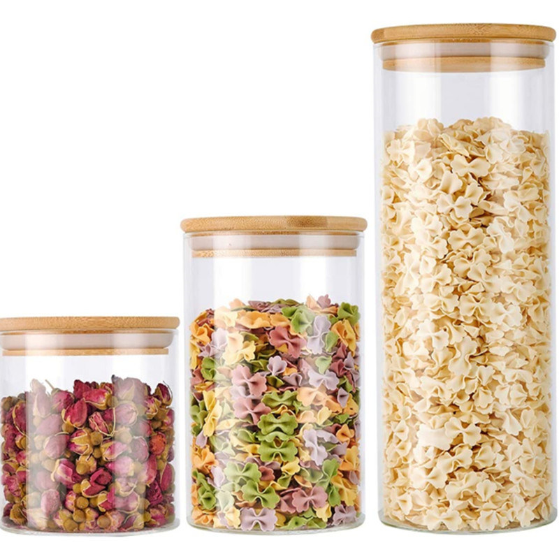 Borosilicate Glass Food Storage Jars Containers with Airtight Bamboo Lids