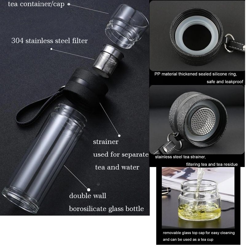 Promotion Gift Food Grade Double Wall Glass Water Bottle for Tea 2021