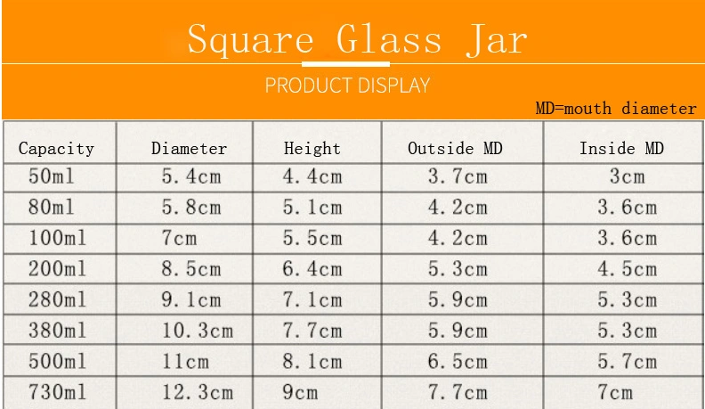 Square Glass Bottle for Honey, Jam and Pickles