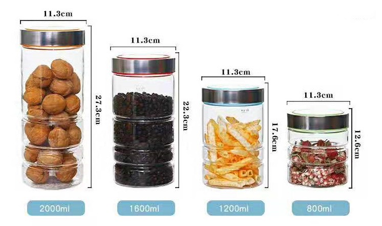 Transparent Glass Sealed Jar Food Storage Tank with Metal Lid