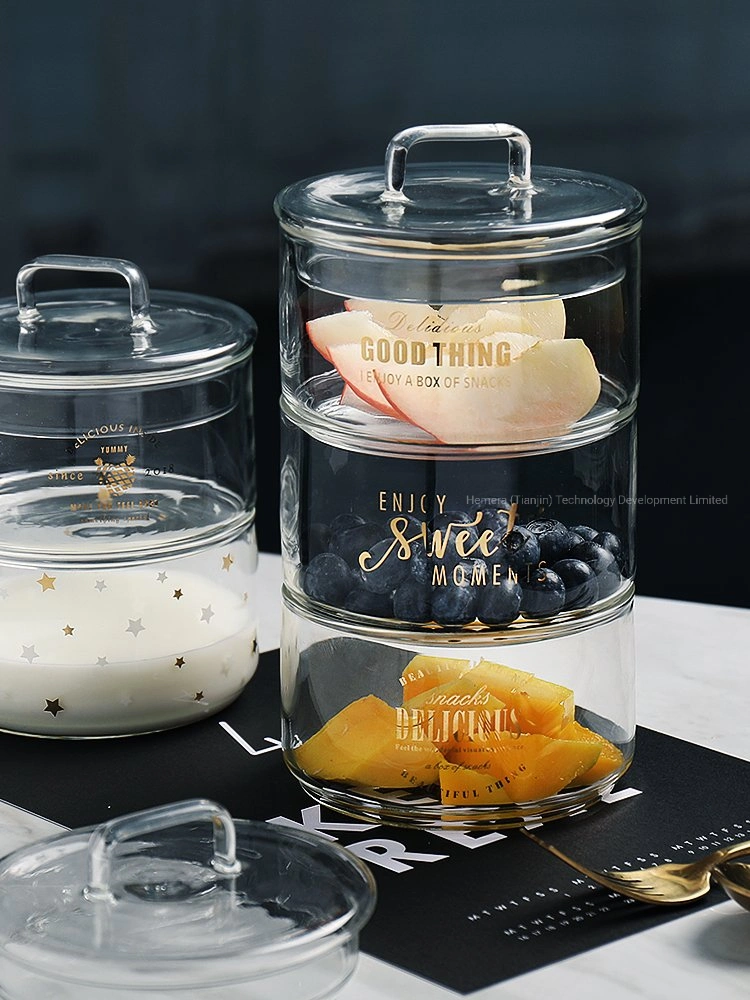 Three Layer Borosilicate Glass Storage Jar, Glass Lid Storage Food Tea Jar