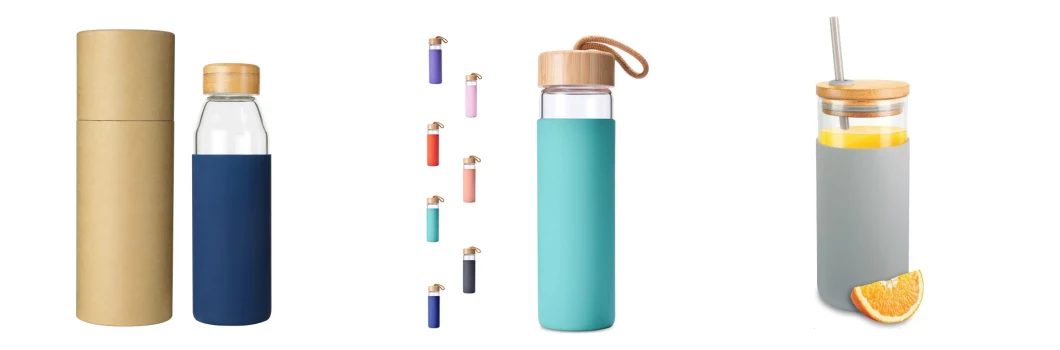 Custom Design Silicone Sleeve Glass Drinking Bottles for Water Borosilicate BPA Free