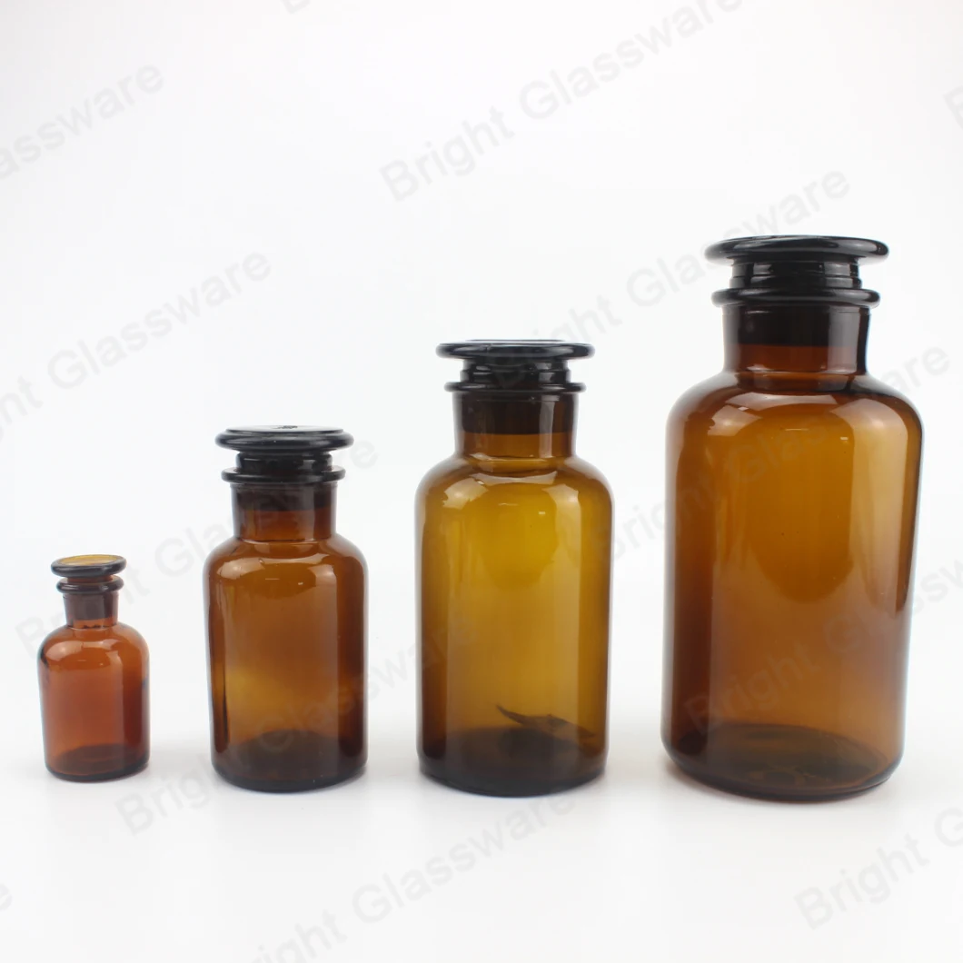 Wholesale 500ml 1000ml Amber Pharmacy Glass Reagent Bottles with Glass Lid