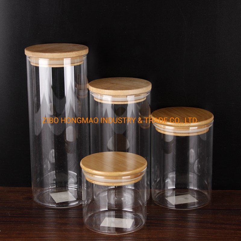 Best Selling Cylinder Borosilicate Glass Airtight Storage Jar with Bamboo Lid 1000ml