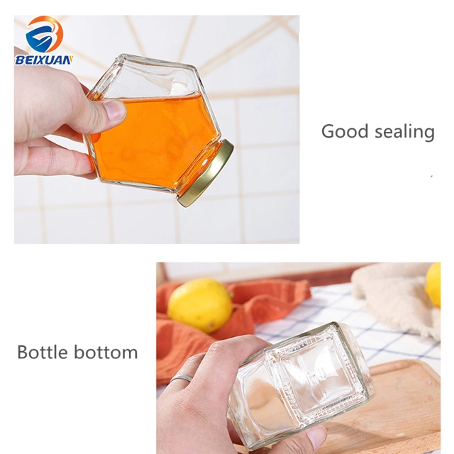 Wholesale 280ml Hexagon Glass Honey Jars with Tinplate Lids