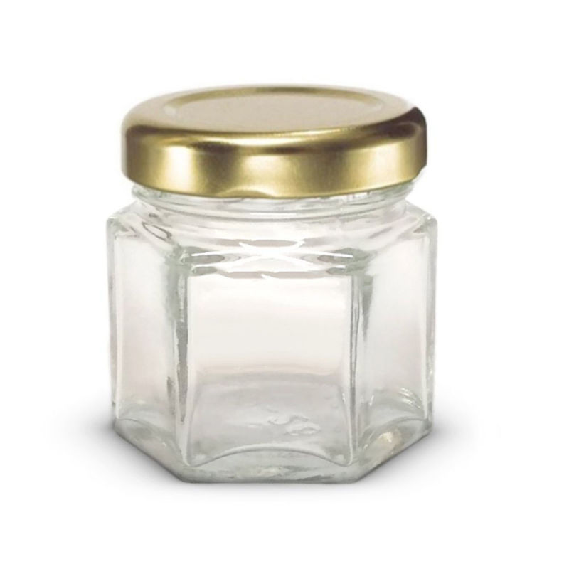 4 Oz Hexagon Mini Glass Jars with Gold Lids