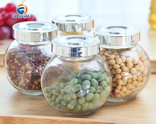 380ml Flat Glass Candy Jar Food Storage Condiment Jar Food Container with Aluminium Screw Cap