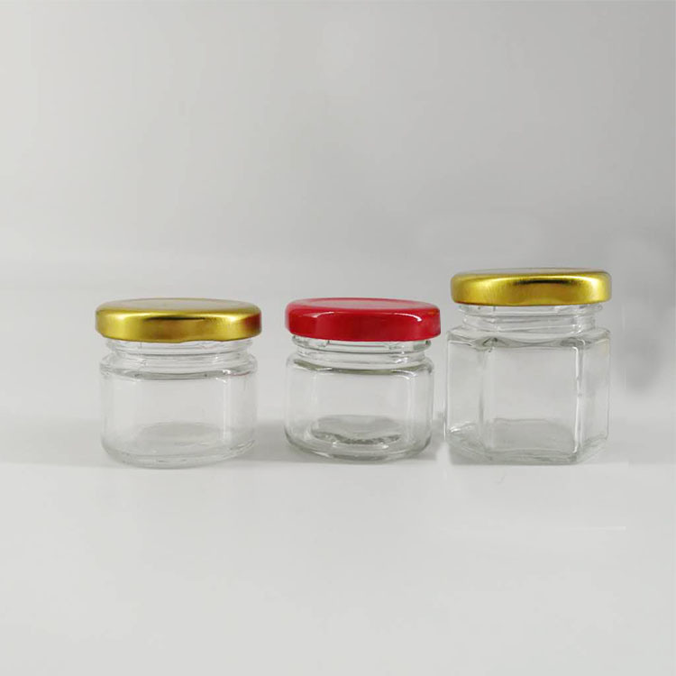 Samll Mini 45 Ml Hexagon Food Jam Storage Honey Glass Jar with Metal Cap