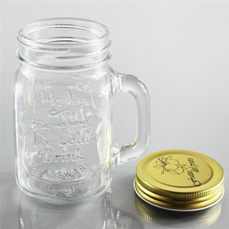 Clear Glass Beer Mug Jar with Handle