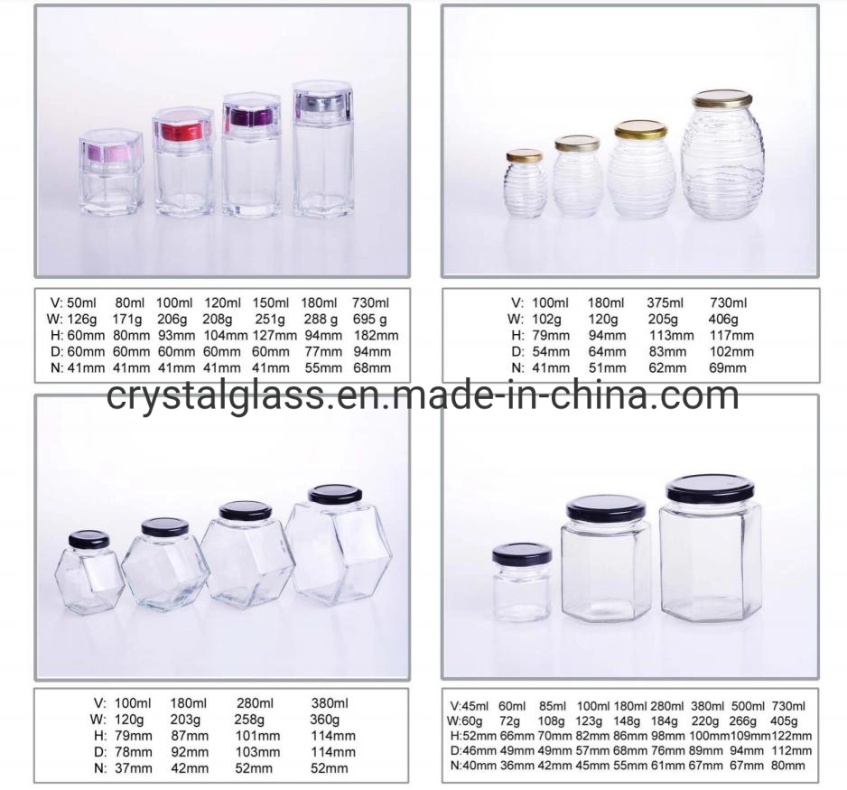Wholesale Cheap Hexagon Food Storage Honey Empty Glass Jars for Canning with Lid